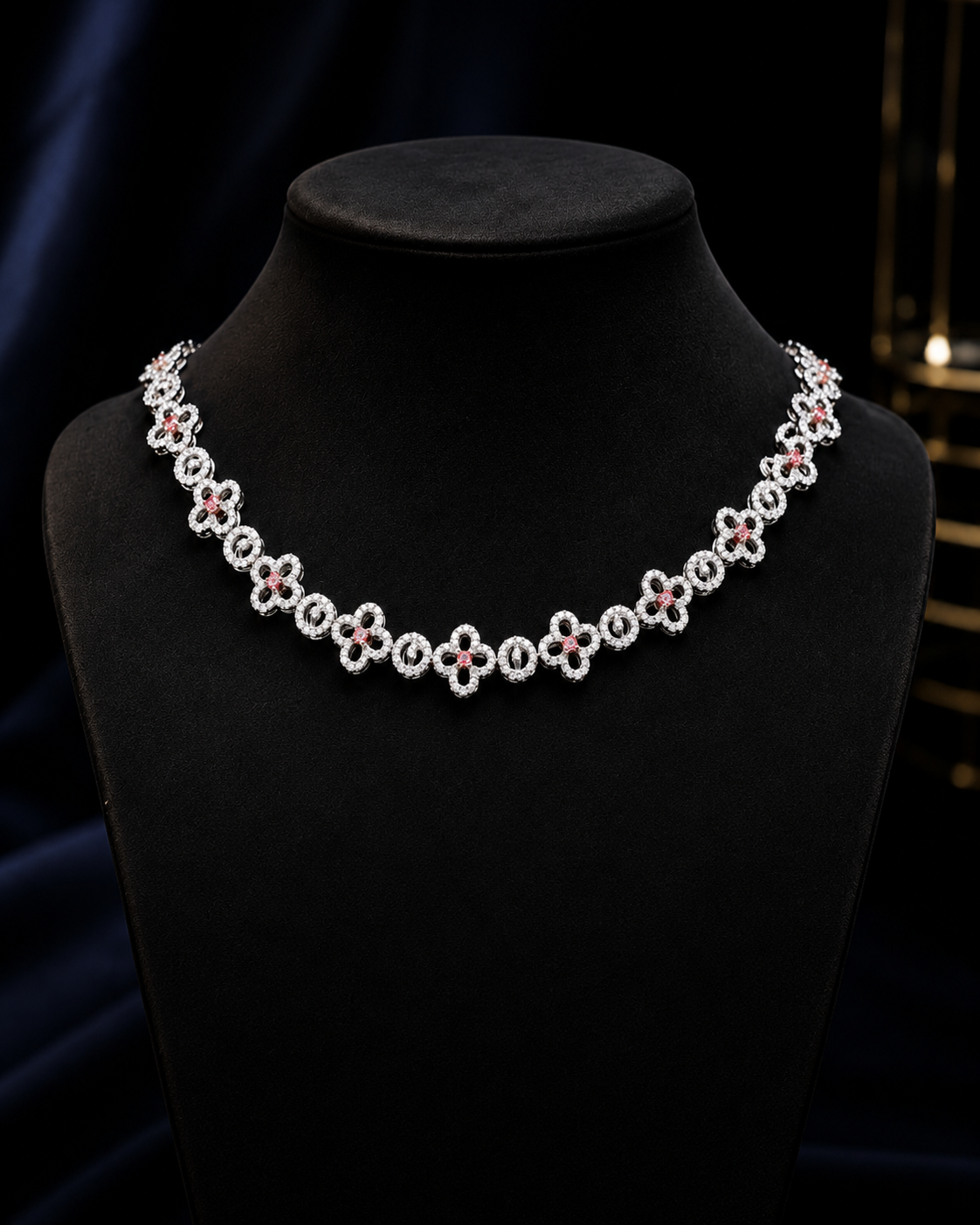 Aurelia Royale White Gold Pink Stone Necklace with Labgrown Diamond Accents