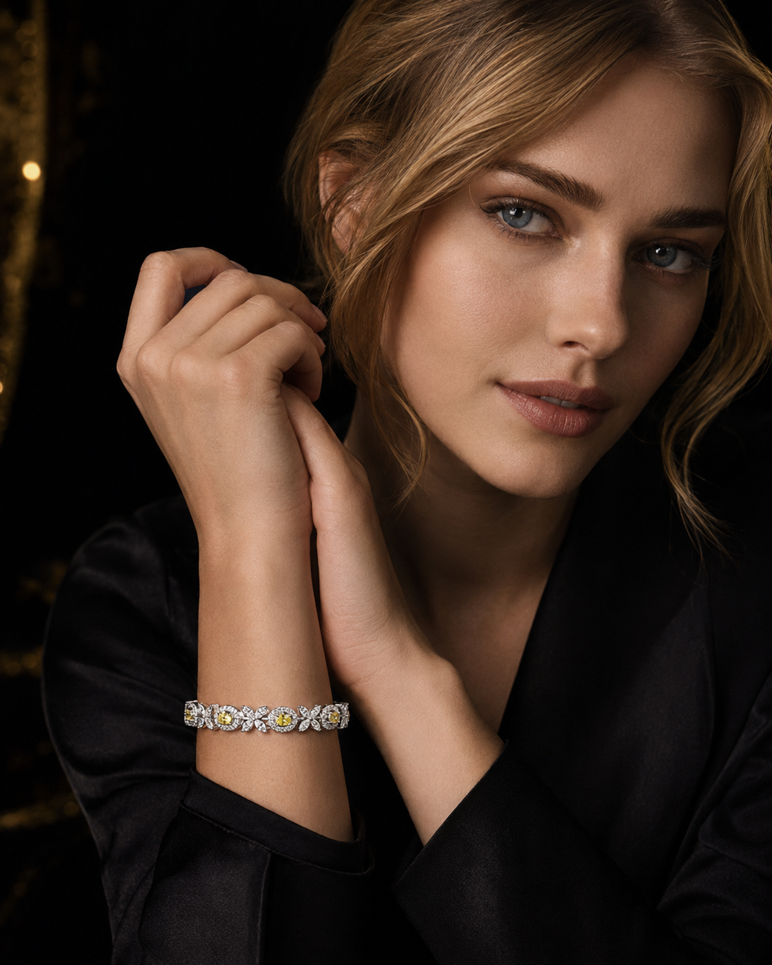 Aurelia Royale White Gold Floral Link Bracelet with Labgrown Diamond Accents