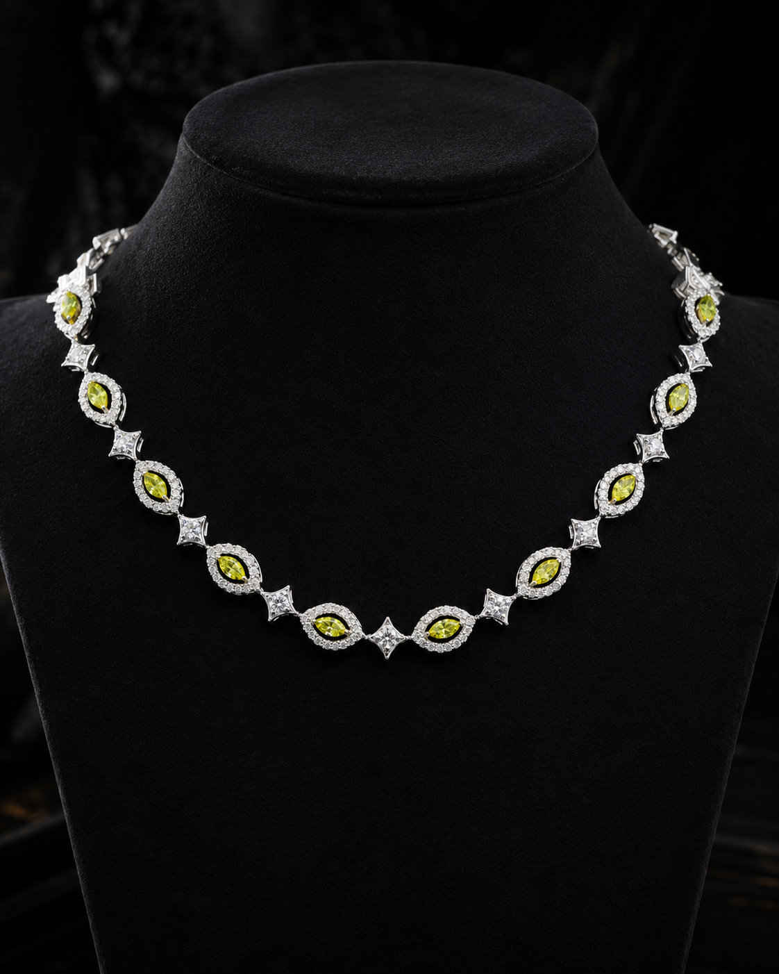 Aurelia Royale White Gold Green Stone Necklace with Labgrown Diamond Accents