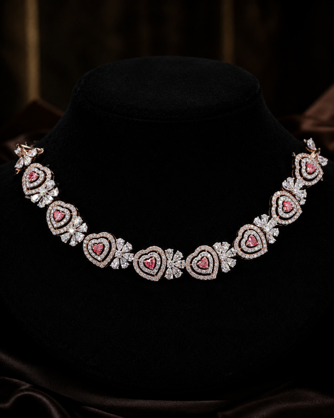 Aurelia Royale Rose Gold Circular Link Necklace with Labgrown Diamond Accents