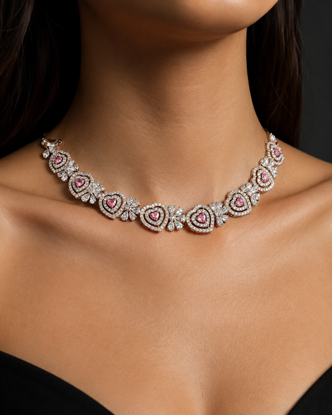 Aurelia Royale Rose Gold Circular Link Necklace with Labgrown Diamond Accents