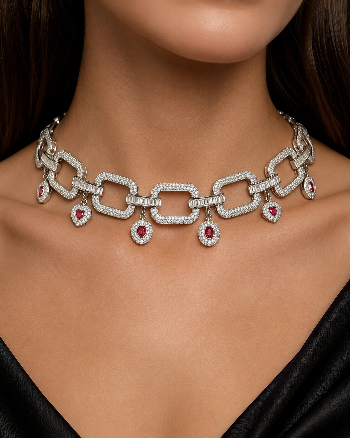 Aurelia Royale White Gold Chain Link Necklace with Labgrown Diamond Charm