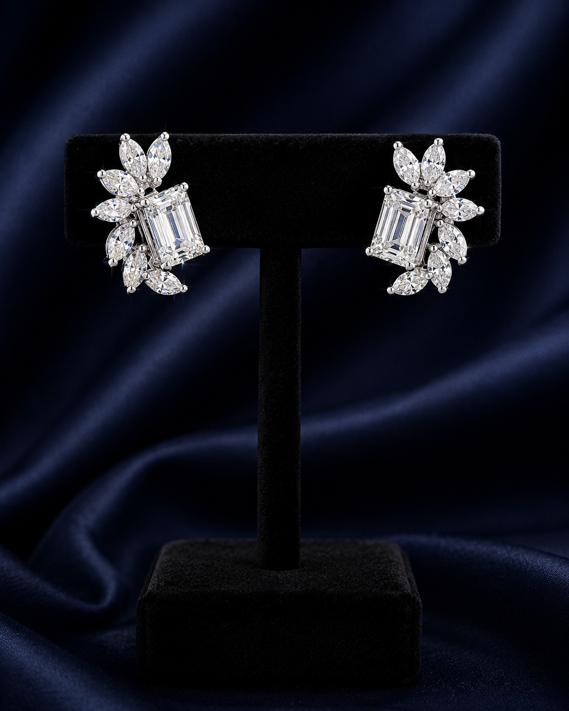 Aurelia Royale White Gold Floral Cluster Earrings with Labgrown Diamond Accents