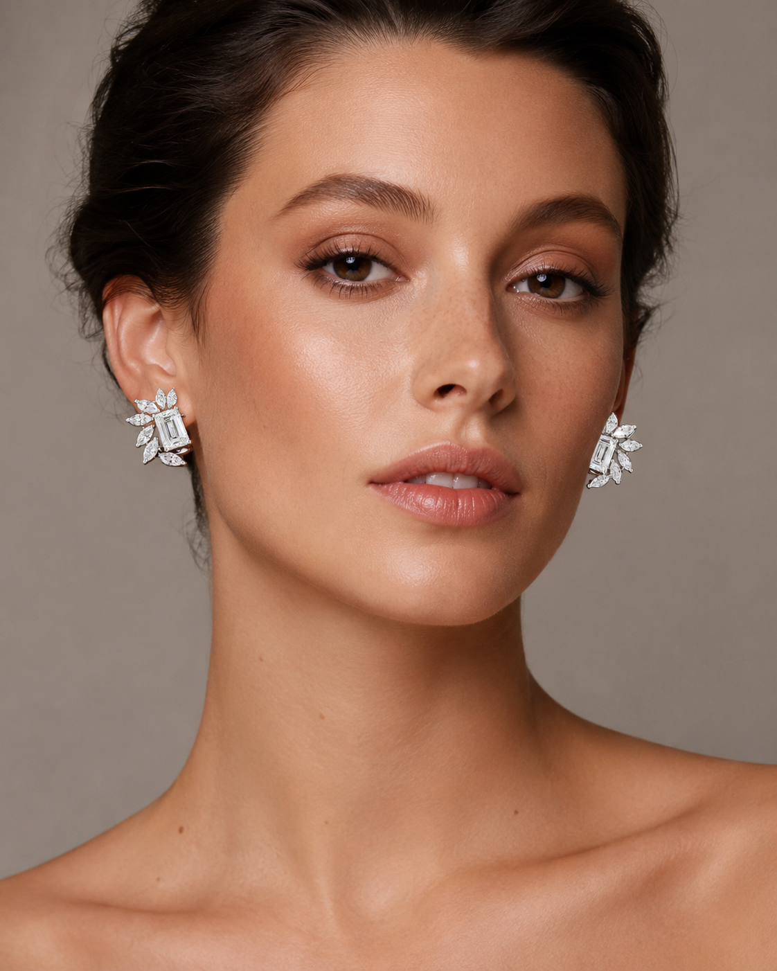 Aurelia Royale White Gold Floral Cluster Earrings with Labgrown Diamond Accents