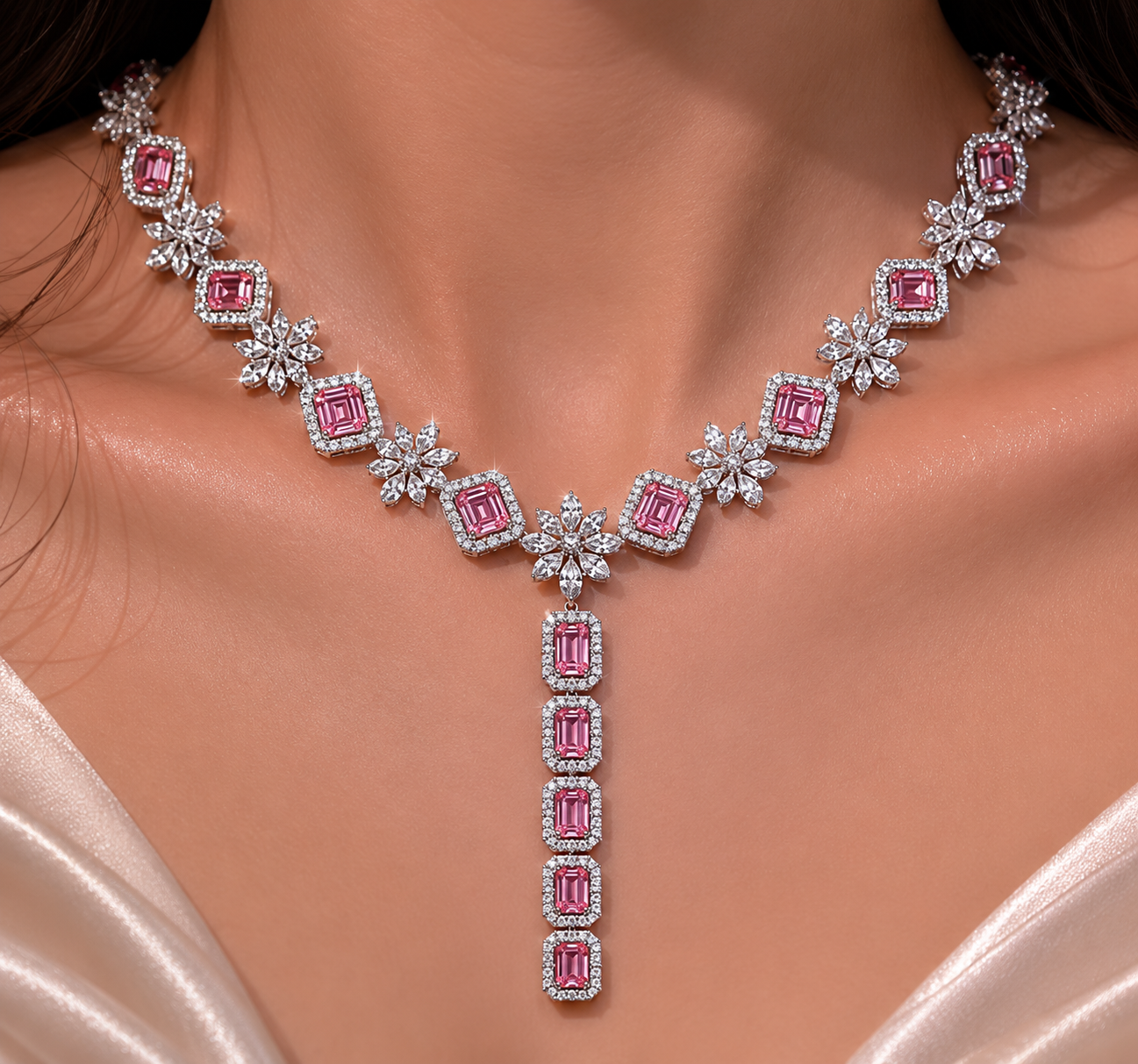 Aurelia Royale White Gold Statement Necklace with Labgrown Diamond Accents
