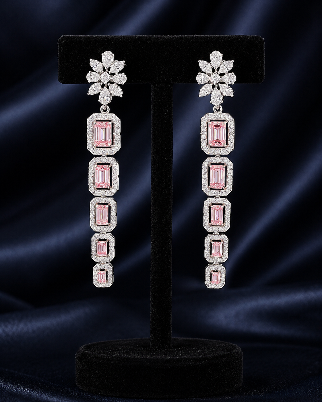 Aurelia Royale White Gold Linear Drop Earrings with Labgrown Diamond Accents