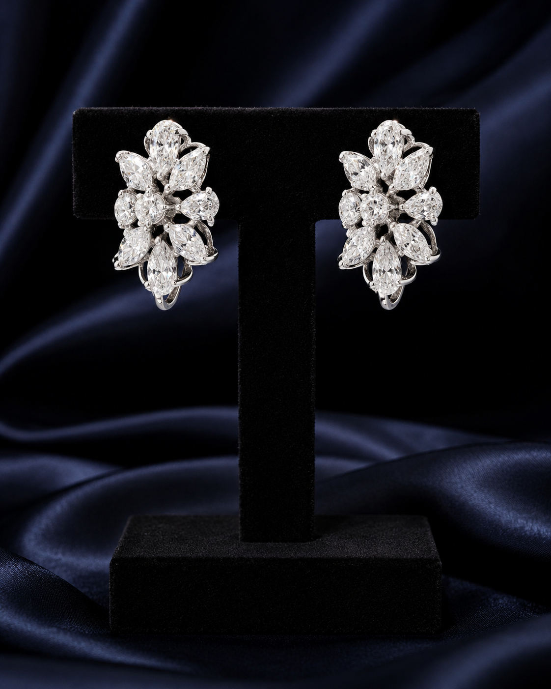 Aurelia Royale White Gold Floral Stud Earrings with Labgrown Diamond Accents