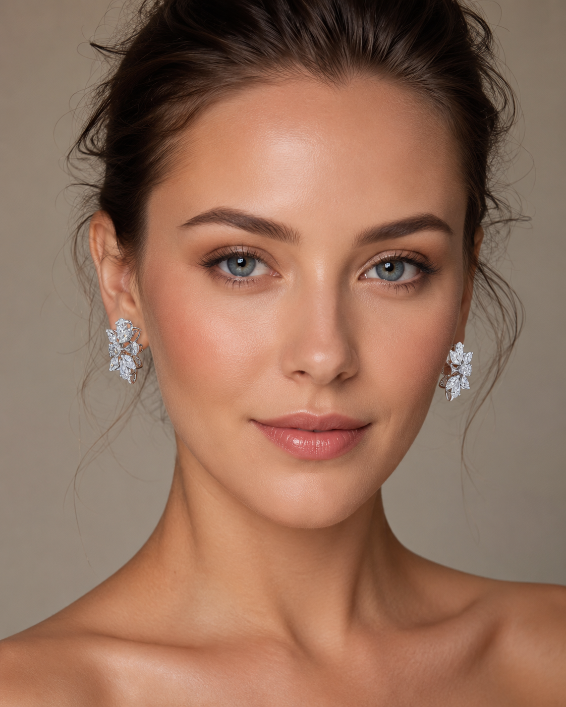 Aurelia Royale White Gold Floral Stud Earrings with Labgrown Diamond Accents