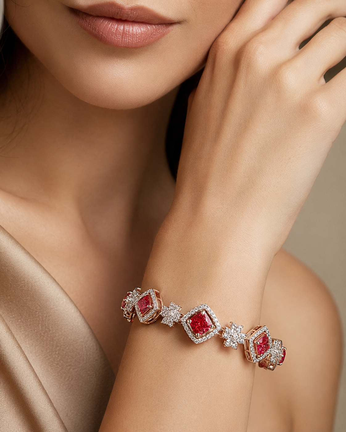 Aurelia Royale White Gold Ruby Bracelet with Labgrown Diamond Accents