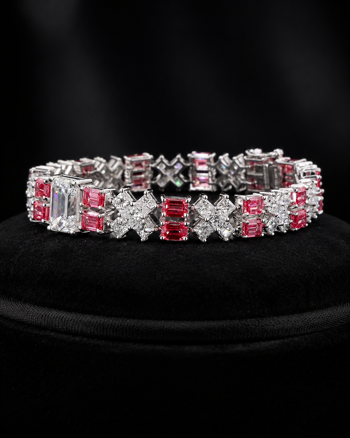 Aurelia Royale White Gold Radiant Diamond Bracelet with Ruby-Tone Accents