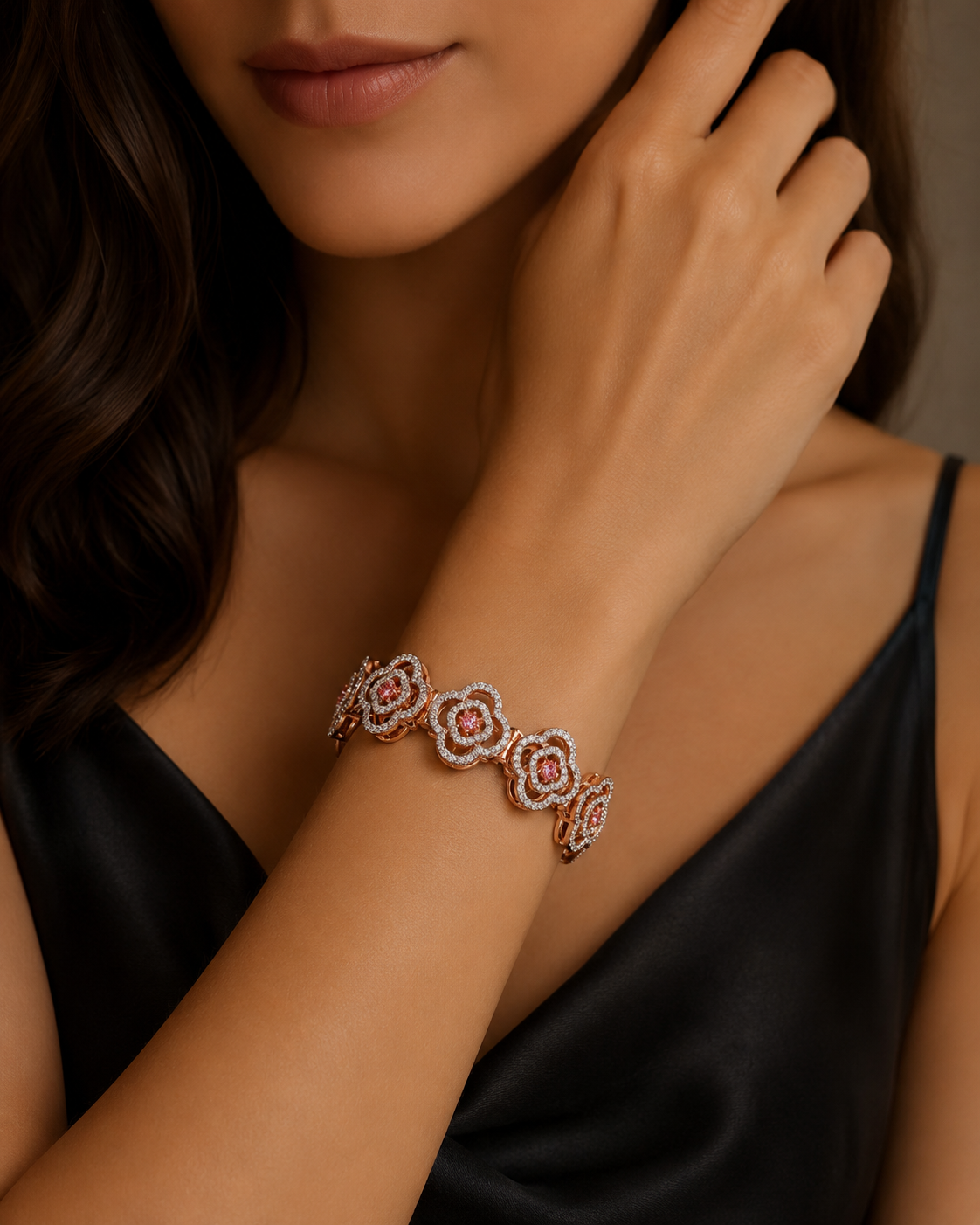 Aurelia Royale Rose Gold Floral Bracelet with Labgrown Diamond Accents
