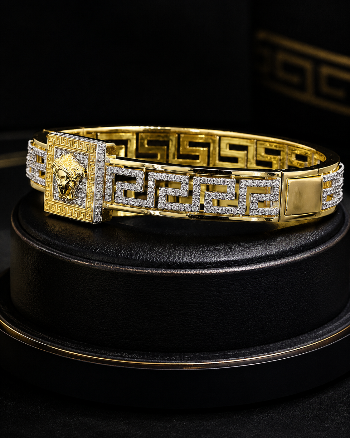 Aurelia Royale Greek Key Gold Bracelet with Labgrown Diamond Accents