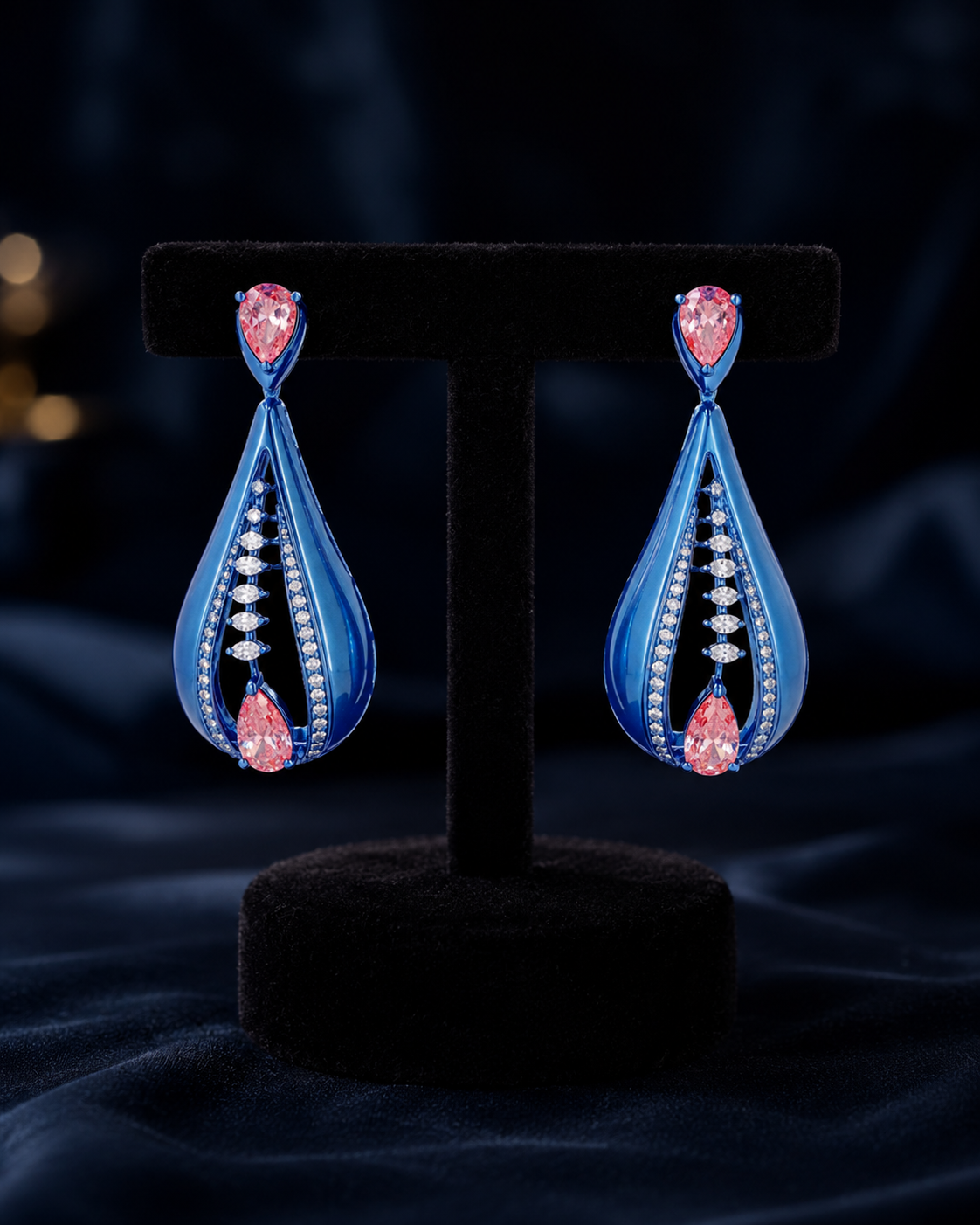 Aurelia Royale Blue Drop Earrings with Labgrown Diamond Accents