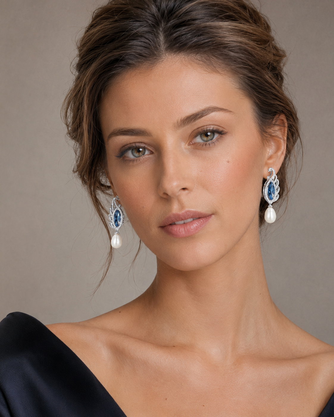 Aurelia Royale White Gold Blue Stone Drop Earrings with Labgrown Diamond Accents